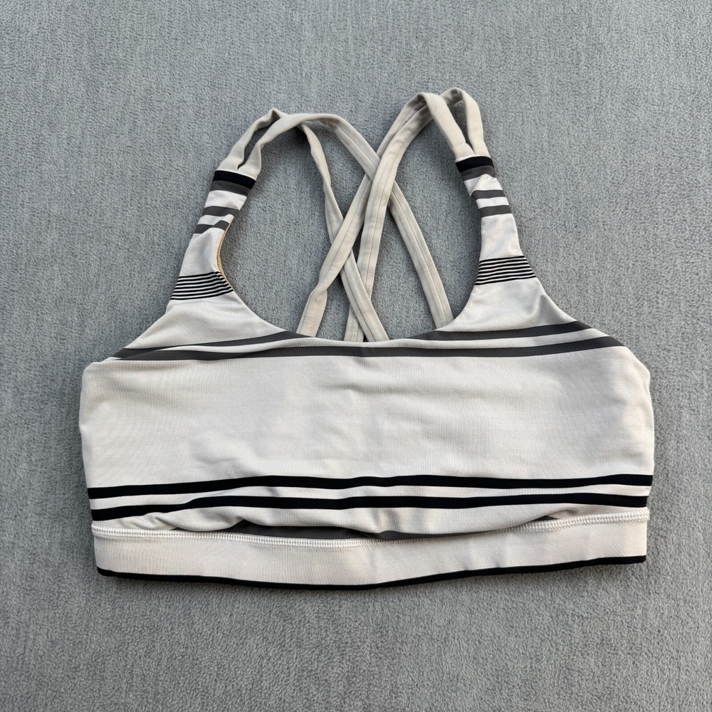 Lululemon Energy Bra Womens 8 Light Gray Stripe Unpadded Stretch Yoga Gym Active